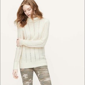 LOFT White Chevron Turtleneck Sweater Size S